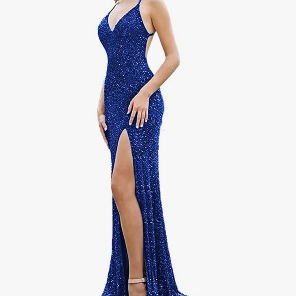 Royal blue sequin floor length dress size 4 NWT